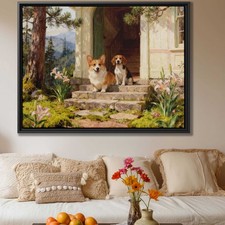 Oil Painting Corgi Beagle Dog Canvas Print Wall Art for Living Room Decor