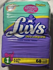 Luvs Plastic-backed Vintage Barney Diapers Unopened FULL PACKAGE 68-Ct Size 1