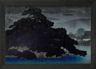 Ukiyo e Night Rain Framed Wall Art Poster Canvas Print Picture