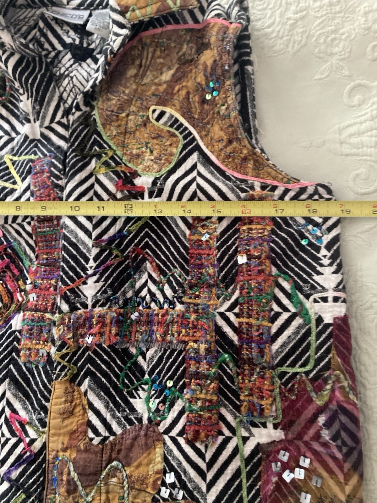 Chico's Boho silk appliqué Patchwork Sequins Open… - image 7