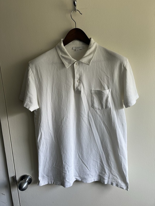 Sunspel Riviera White Polo with Chest Pocket US L