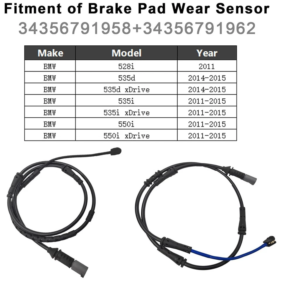 Set of 2 Front+Rear Brake Pad Wear Sensor Kit For BMW F10 528 535 34356791962 Foto 2 de 4