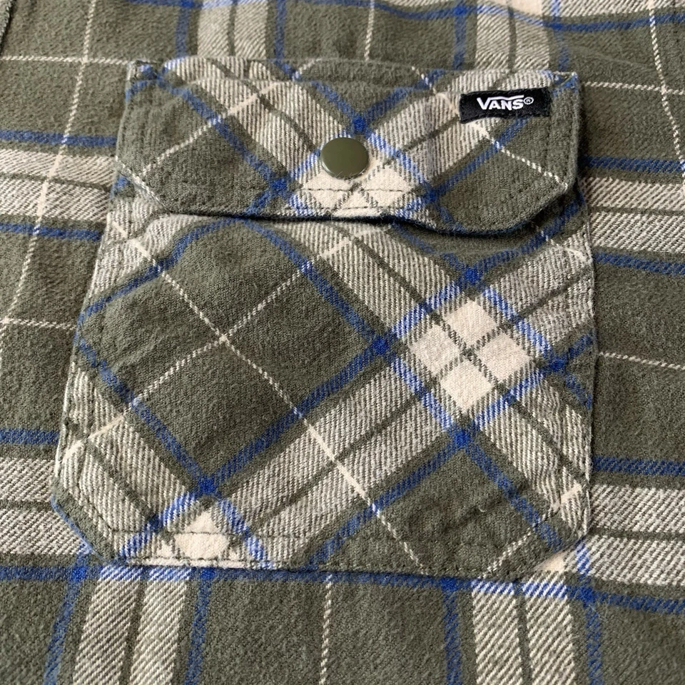 Bolsos de pressão xadrez Vans Parkway II masculino flanela com capuz grande verde azul cinza - Imagem 2 de 4