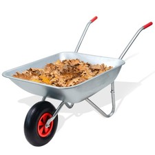 65L Metal Heavy Duty Galvanised Wheelbarrow 12" Pneumatic Inflatable Tyre Garden