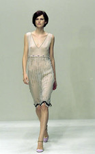 *PRADA* Archival S/S 2000 Runway Black Silk Embroidered Lip Dress