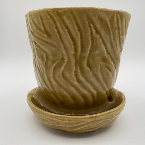 Brush McCoy 1967 Pottery Yellow Gold B-218-4 Tree Bark Flower Planter USA - Picture 2 of 12