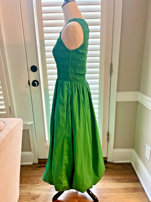 Madewell Melody Bubble Hem Smocked Midi Dress Verdant Green Size XXS | eBay