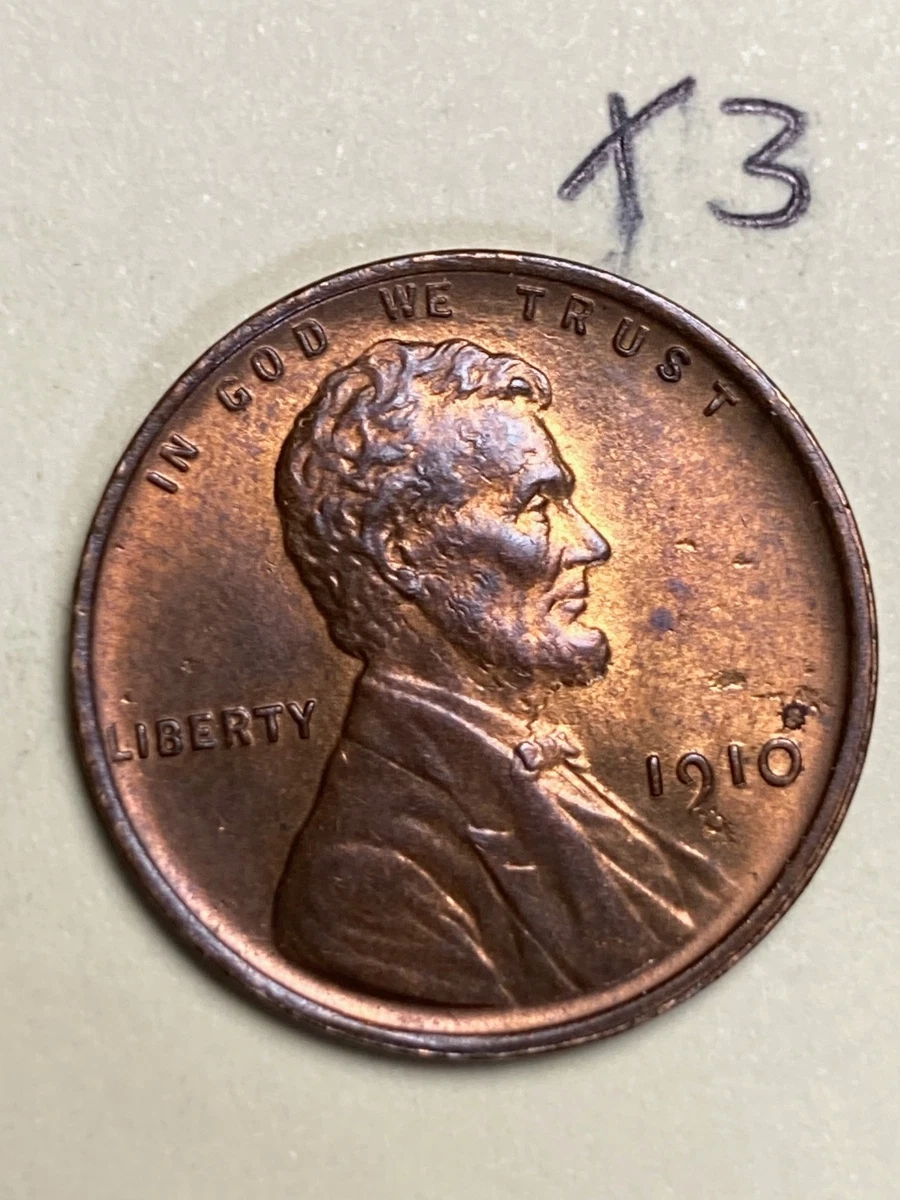 Uncirculated 1910 Year Lincoln Wheat US Small Cents (1909-1958