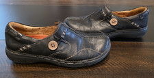Clarks Unstructured Loafers Shoes Loop Button Slip On Black Leather 85071 sz 7 N
