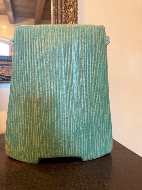 Bruno Kark Oval Facet Vase | Textured Bay Area Studio Pottery Signed | Ikebana