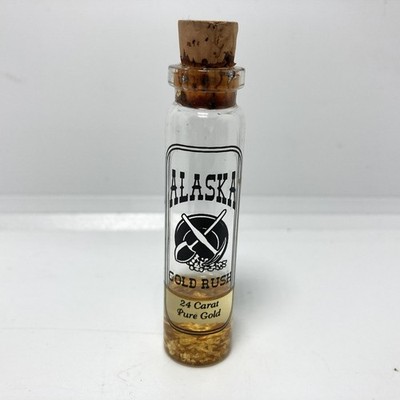 Alaska Gold Rush 24 Carat Pure Gold Flakes Mining Souvenir Glass Vial with Cork