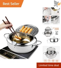 Deep Fryer Pot Stainless Steel 11 Inch 4.2L Tempura Frying Oil Drip Rack