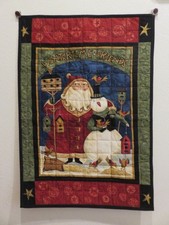 Handmade Christmas Quilt Wall Hanging Santa Friends 29" X 41"