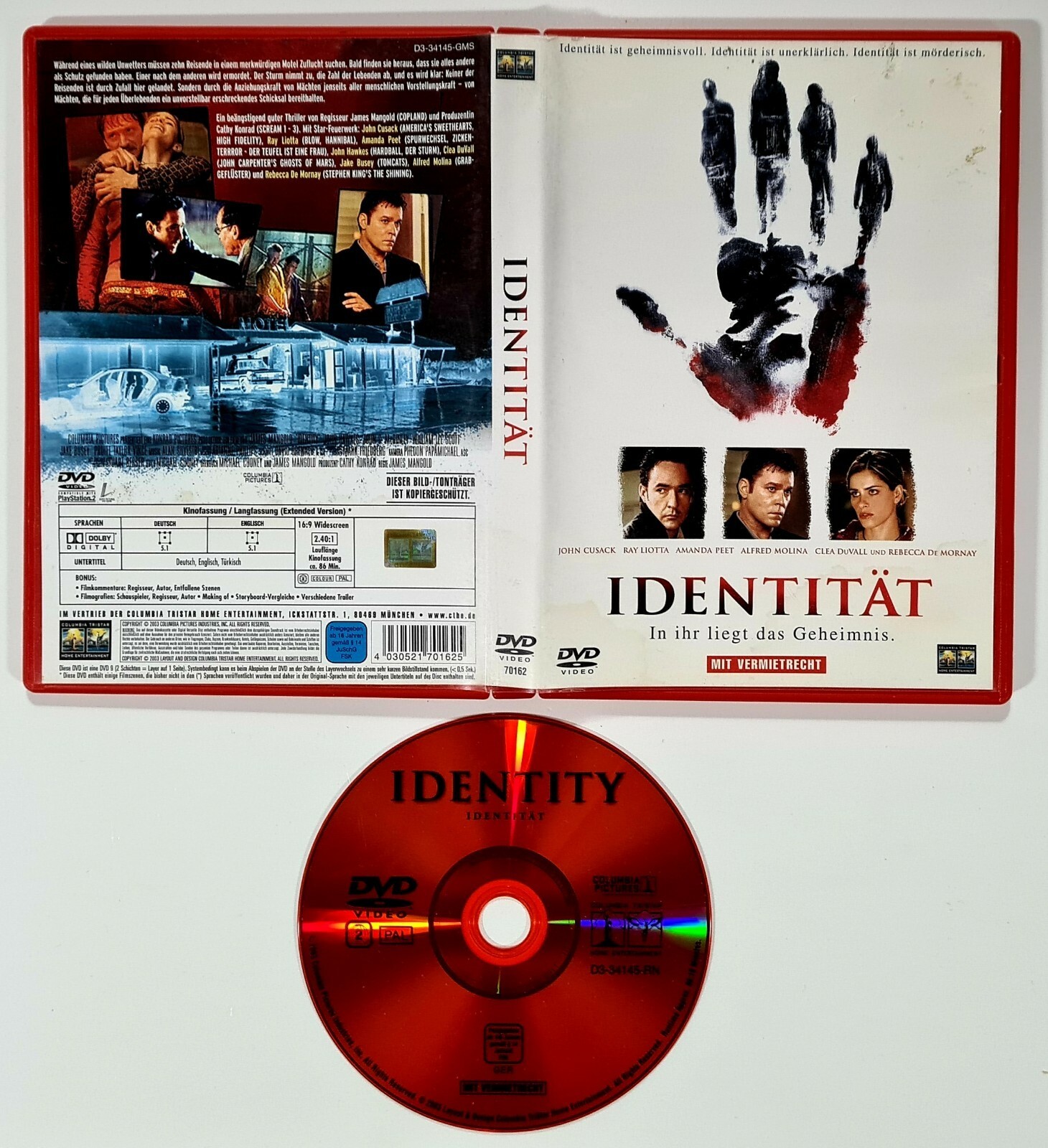 DVD Thriller IDENTITY German Cusack/Liotta/Molina/Killer/Murder/Mystery