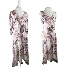 Vtg Floral Metallic Chiffon Tiered Maxi Dress and Cardigan 6 Fairy Hoco Ethereal