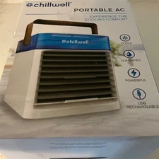 Chillwell Portable AC Cordless USB Rechargeable Cools Humidifies Home Office BOX