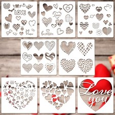 8 Pieces Valentine's Day Stencil Template Heart Painting 8 x 8 inch