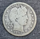 1892 Barber Quarter Circulated Uncertified US Coin Silver