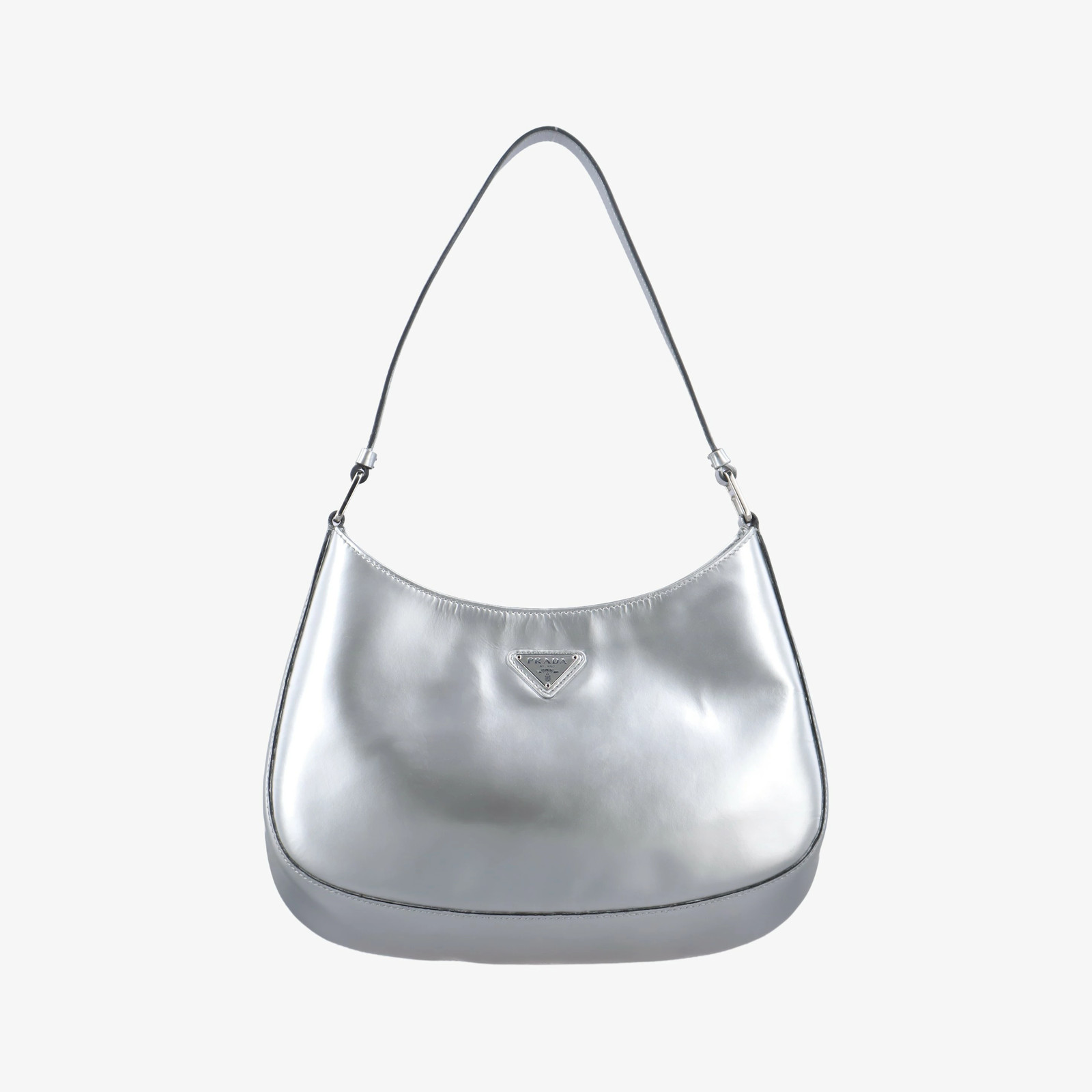 Prada Cleo Hobo Silver Enamel