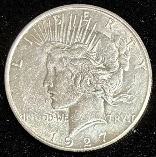 1927-S Silver Peace Dollar, AU Details, Cleaned, Scarce Date Only 866k Minted!