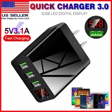 3 Port Wall Fast Quick Charger USB Hub LCD for iPhone Samsung Android US Plug 