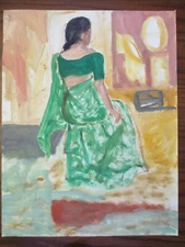 Original MidCentury Modern Modernist Abstract Lady Gouache Watercolor Painting!