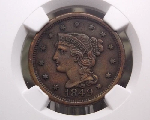 1849 Braided Hair Large Cent 1c NGC AU Details #016 About Uncirculated ECC&C Inc