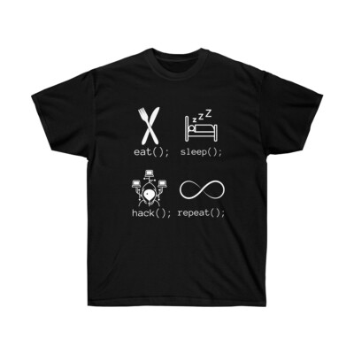 Eat Sleep Hack Repeat Unisex Cotton Tee Cybersecurity CISO Hacker Techie Gift