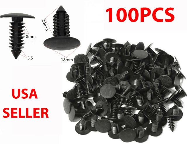 100pcs Car 8mm Plastic Clips Rivet Push fit Boot Trim Panel Pin Fender Fastener