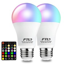 2-Pack Color Changing LED Light Bulbs with Remote 8W A19 Dimmable RGB Bulb