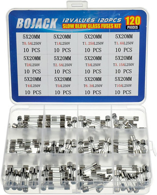 12 Werte 120 Stück Sicherung Träge 5X20Mm 250V T0.5A 1A 1.25A 1.6A 2A 2.5A 3A 3.