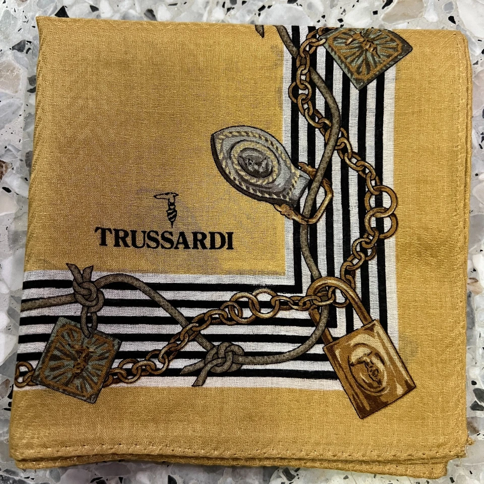 CADENA AMARILLA A RAYAS DORADAS CLÁSICO PAÑUELO ALGODÓN HOMBRE BOLSILLO DE COLECCIÓN ARTE CUADRADO 19" #T1 Foto 2 de 3