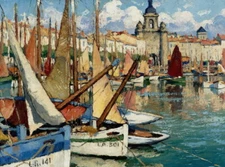 Impression of port boats Oil painting Art Giclee Print Printed on canvas P130