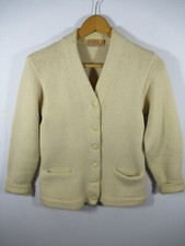 Vintage 40s Wool Shaker Cardigan Letter Sweater Letterman Style Roper Ivory