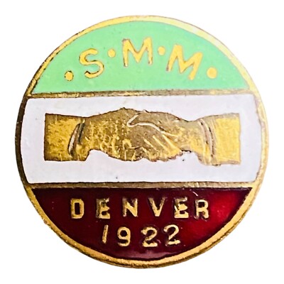 RARE 1922 Sociedad Mutualista Mexicano Denver SMM Collar Disk Lapel Pin Mexico