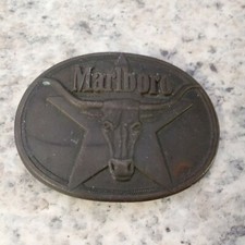 Vintage Marlboro Longhorn Oval Belt Buckle Solid Brass 1987 Philip Morris Cowboy