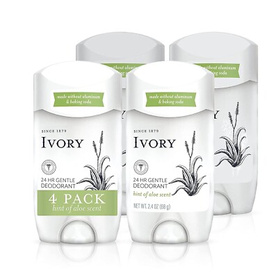 Ivory Gentle Deodorant Stick, Hint of Aloe, 2.4oz pack of 4