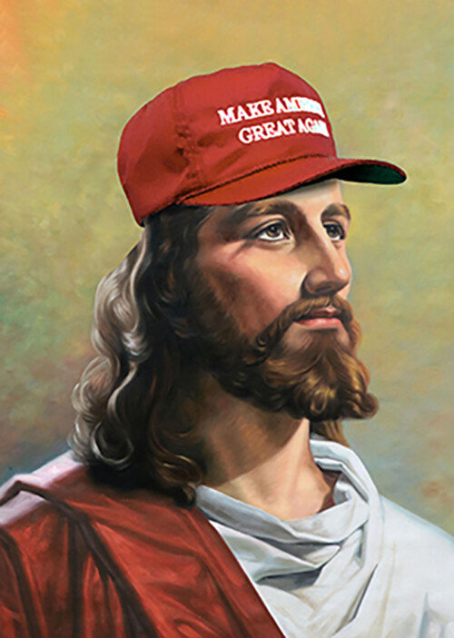 MAGA Jesus Painted Portrait Black Ink Heather Soft Style Shirt Trump