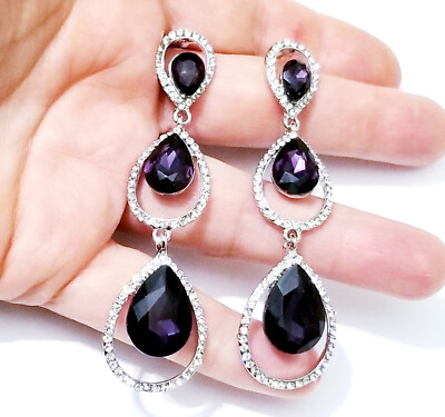 Dark Purple Earrings, Purple Pearl Earrings, Eggplant Color  Dark Purple Chandelier Earrings display picture 1