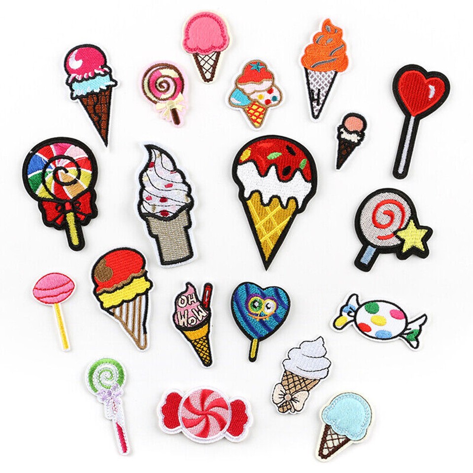 Parches de caramelo parche de helado parches de piruleta apliques bordados para planchar
