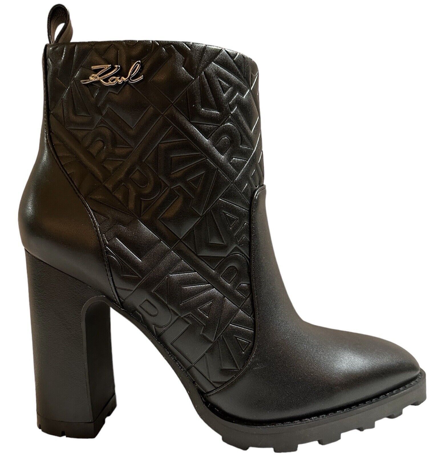 SAOLA Stivali alla moda KARL LAGERFELD PARIS logo Petria trapuntati tacco suola a strappo zip 7 5