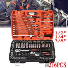 Professional 216 Pc Socket & Bit Set 1/4 3/8 1/2" Ratchet Wrench Tool Kit W/Case