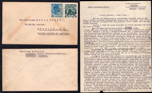 ROMANIA Caracal 1940 Cover & Letter to USA. Polish Refugee, Internment, Military