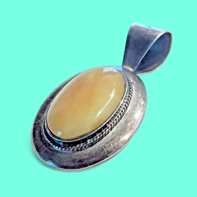 JAY KING DTR signed STERLING SILVER GEMSTONE PENDANT agate? boho concho 925 B4
