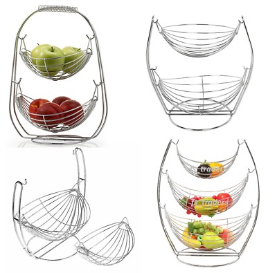 2 & 3 Ebenen Chrom Schwingbar Obst Gemüse Schüssel Korb Gestell Aufbewahrung Ständer Halter