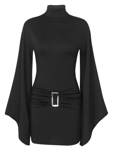 Womens Bodycon Elegant Mini Slim Fit Dress Plain High Neck Tank Sheath Club - 第 23/32 張圖片