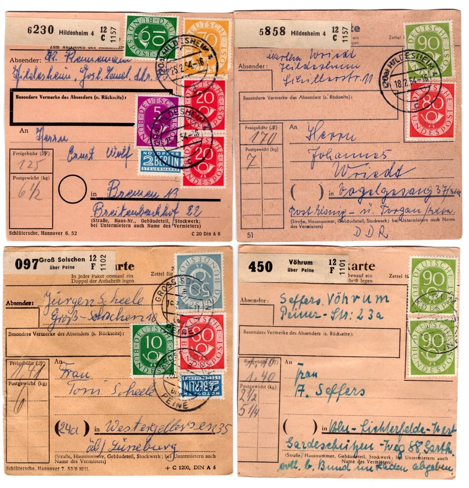Germany 1950s Collection of 15 Parcel Receipts with Numeral & Posthorn Issues - Image 2 of 4