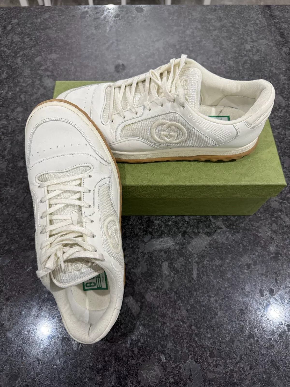 Baskets basses Gucci MAC80 en cuir brodé blanc cassé pointure 11,5 G PDSF