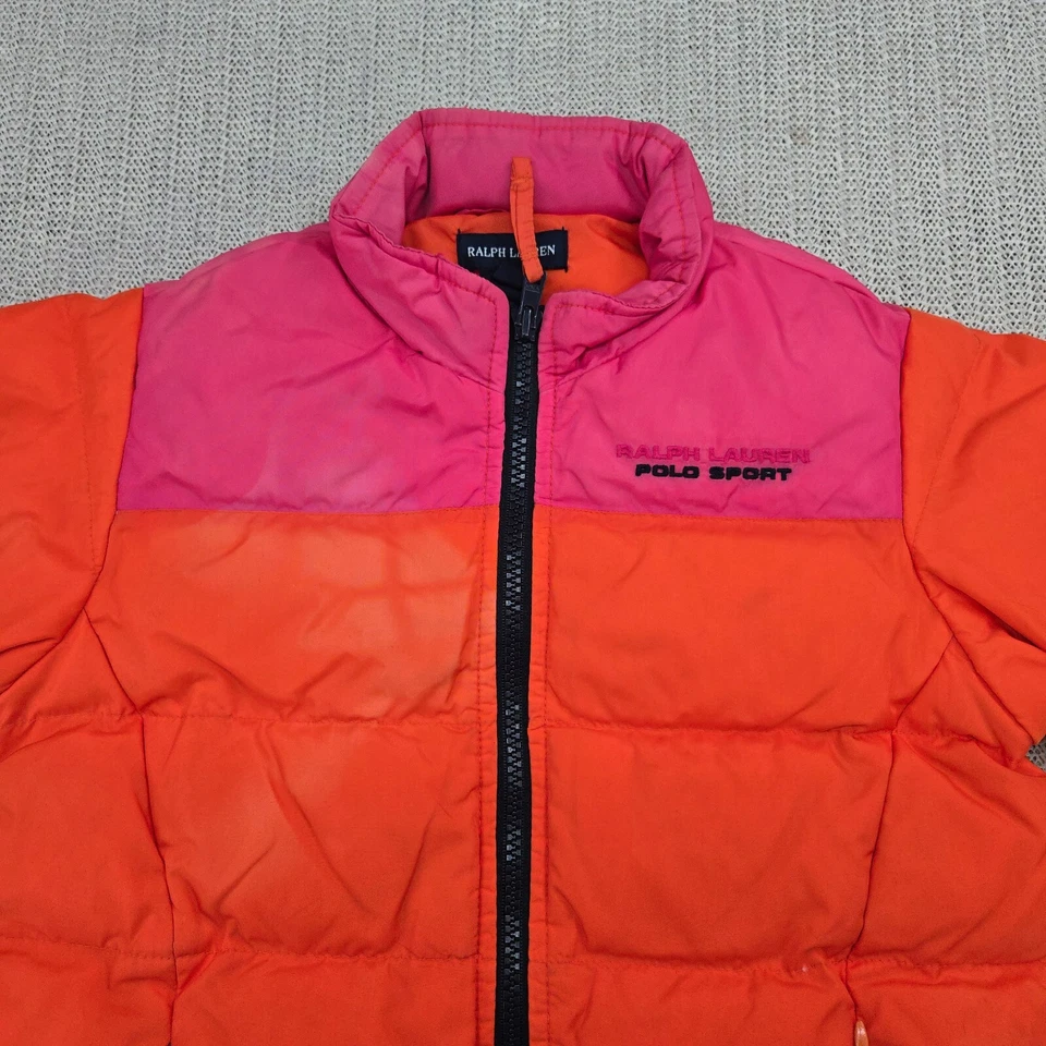 De Colección Polo Deportivo Plumón Puffer Chaqueta Niñas 3T Naranja Rosa Nylon Con Capucha Y2K Foto 3 de 4
