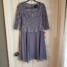 Alex Evenings Lavender Tea Length Sequin Mock Dress Size 4 Petite New With Tags